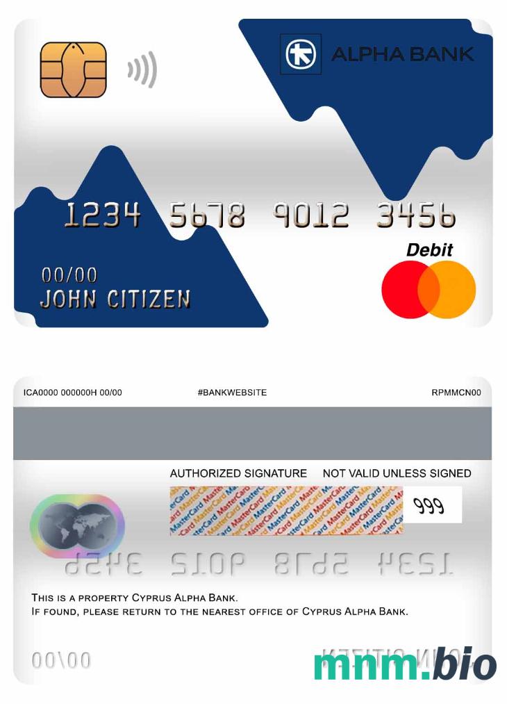 Cyprus Alpha bank master debet karta przykład w formacie PSD